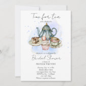Invitation Tea party bleu gris aquarelle nuptiale (Devant)