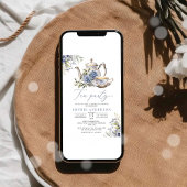 Invitation Tea Party Blue Floral Aquarelle Fête des mariées