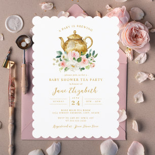 Invitation Tea Party Blush Un bébé brasse du Baby shower