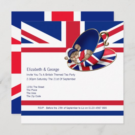 Invitation Tea Party britannique (Devant / Derrière)
