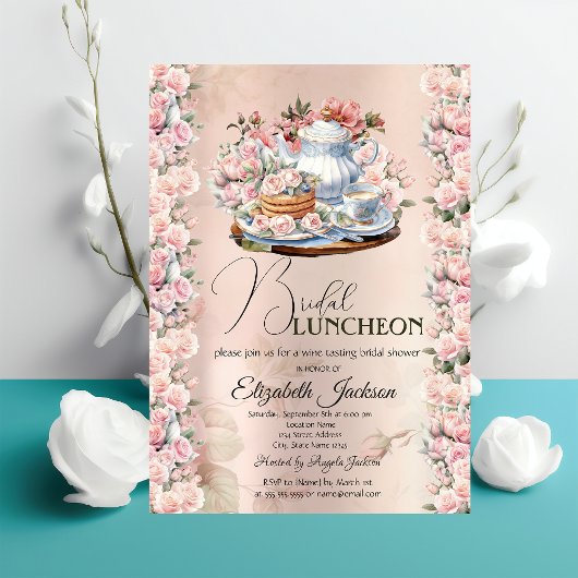 Invitation Tea Party Chic Roses Vintage déjeuner nuptial