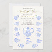 Invitation Tea Party Chinoiserie Blue Boho Lace Fête des mari (Devant)