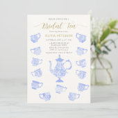 Invitation Tea Party Chinoiserie Blue Boho Lace Fête des mari (Debout devant)