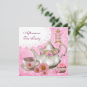 Invitation Tea Party Cupcake Pink Floral Teapot (Debout devant)