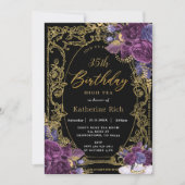 Invitation Tea Party d'Ancien Or Floral Profond violet (Devant)