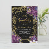 Invitation Tea Party d'Ancien Or Floral Profond violet (Debout devant)
