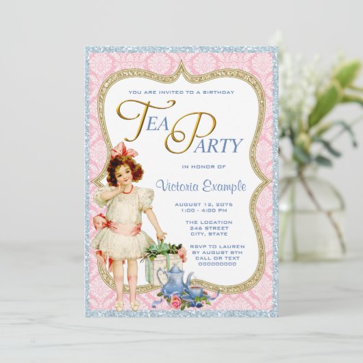 Invitation Tea Party d'anniversaire (Debout devant)
