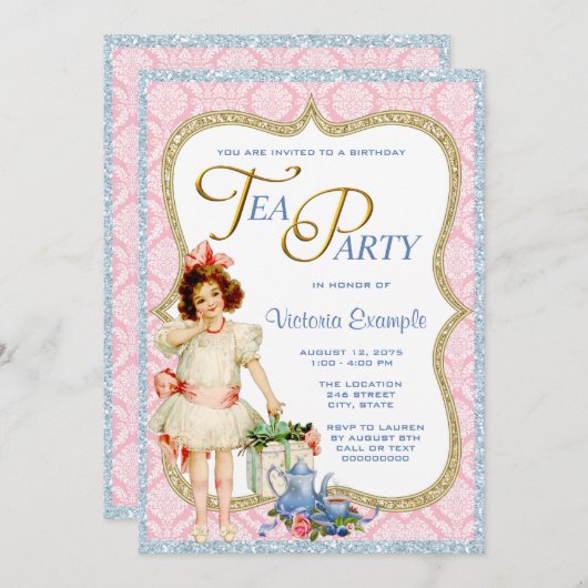 Invitation Tea Party d'anniversaire (Devant / Derrière)