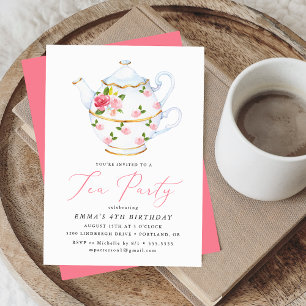 Invitation Tea Party d'aquarelle fête d'anniversaire pour les