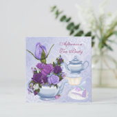 Invitation Tea Party de l'après-midi Tea Party Purple Floral (Debout devant)