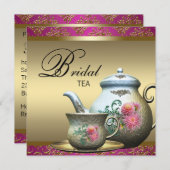Invitation Tea Party de mariée rose (Devant / Derrière)