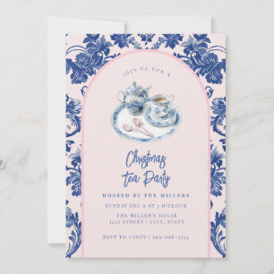 Invitation Tea Party de Noël rose et bleu