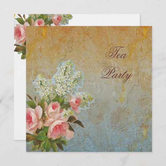 Invitation Tea Party de rose victorienne (Devant / Derrière)