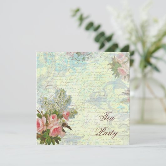 Invitation Tea Party de rose victorienne (Debout devant)