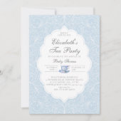 Invitation Tea Party élégant Baby shower moderne dentelle ble (Devant)