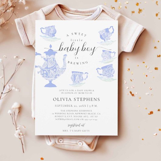 Invitation Tea Party Élégant Boho Lace Set Baby Boy Douche
