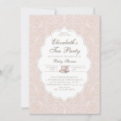 Invitation Tea Party Élégante dentelle Pêche rose Baby shower (Devant)