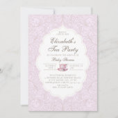 Invitation Tea Party Élégante dentelle pourpre Baby shower fi (Devant)