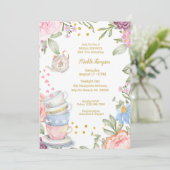 Invitation Tea Party Élégante Fête des mariées verte rose (Debout devant)