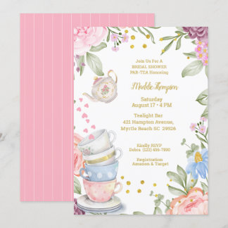 Invitation Tea Party Élégante Fête des mariées verte rose