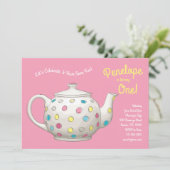 Invitation Tea Party Enfants 1er Anniversaire Polka Dot (Debout devant)