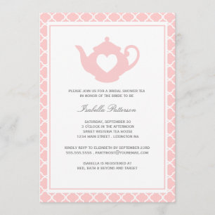 Invitation Tea Party Fête de l'mariée de thé sucré rose