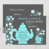 Invitation Tea Party Fête des mariées Aqua et ardoise (Devant / Derrière)
