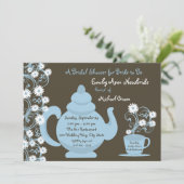 Invitation Tea Party Fête des mariées Bleu et Brown (Debout devant)