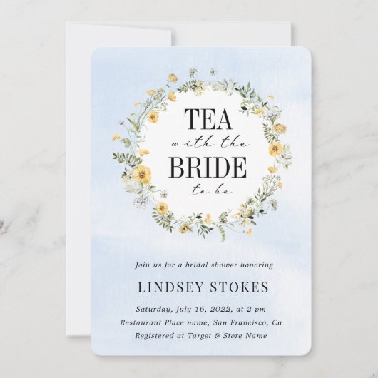 Invitation Tea Party Fête des mariées bleue Fleur sauvage jau (Devant)