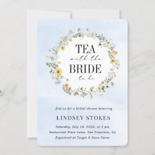Invitation Tea Party Fête des mariées bleue Fleur sauvage jau