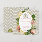 Invitation Tea Party Fête des mariées Chevron Stripes Rose (Devant / Derrière)