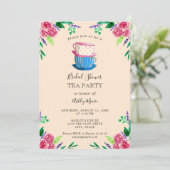 Invitation Tea Party Fête des mariées Fleurs roses Teacups (Debout devant)