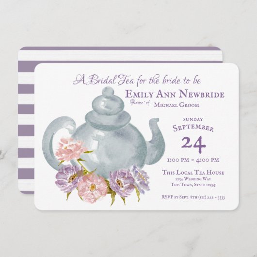 Invitation Tea Party Fête des mariées Floral Thé pot (Devant / Derrière)