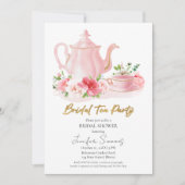 Invitation Tea Party | Fête des mariées florale dorée (Devant)