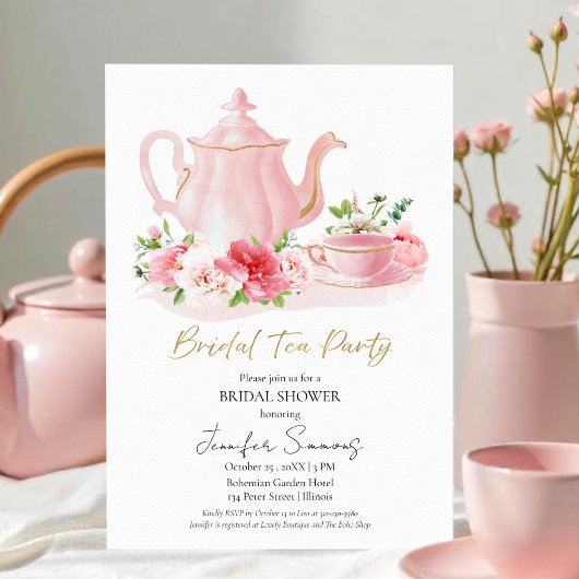 Invitation Tea Party | Fête des mariées florale dorée
