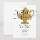 Invitation Tea Party Fête des mariées Noire Et Or (Devant / Derrière)