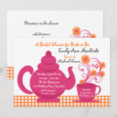 Invitation Tea Party Fête des mariées rose et orange (Devant / Derrière)