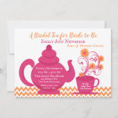 Invitation Tea Party Fête des mariées rose et orange (Devant)