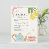 Invitation Tea Party Fête des mariées rose jaune (Debout devant)