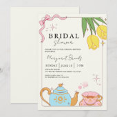 Invitation Tea Party Fête des mariées rose jaune (Devant / Derrière)