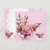 Invitation Tea Party Fête des mariées Rose Rose Teapot 4 (Devant / Derrière)