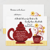 Invitation Tea Party Fête des mariées rouge et jaune (Devant / Derrière)