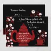 Invitation Tea Party Fête des mariées Rouge Noir (Devant / Derrière)