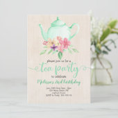 Invitation Tea Party Fille Anniversaire Monnaie Aquarelle Tur (Debout devant)