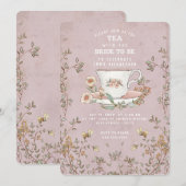 Invitation Tea Party fleur sauvage Dusty Fête des mariées ros (Devant / Derrière)