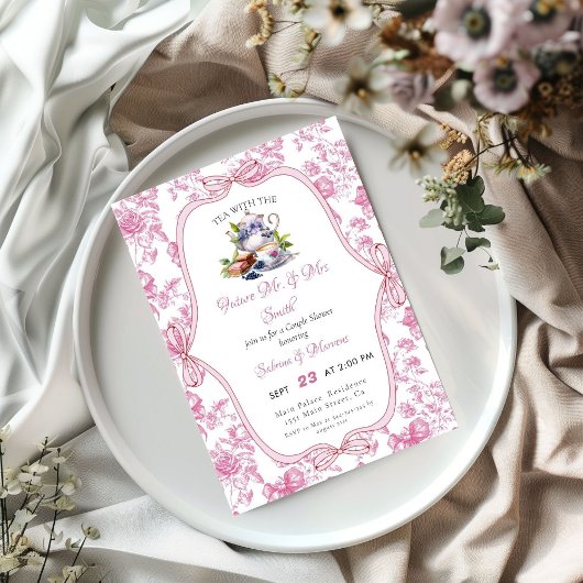 Invitation Tea Party Fleur sauvage rose Douche Couple