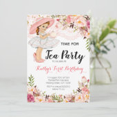 Invitation Tea Party Floral Rose Girl Anniversaire (Debout devant)