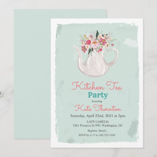 Invitation Tea Party Floral Thé de cuisine Thé de cuisine (Devant / Derrière)