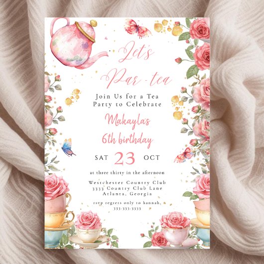 Invitation Tea Party Girl Par tea rose Whimsical Anniversaire