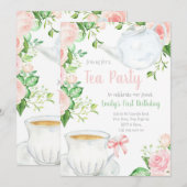 Invitation Tea Party Girls Anniversaire Invitation, Teapots (Devant / Derrière)